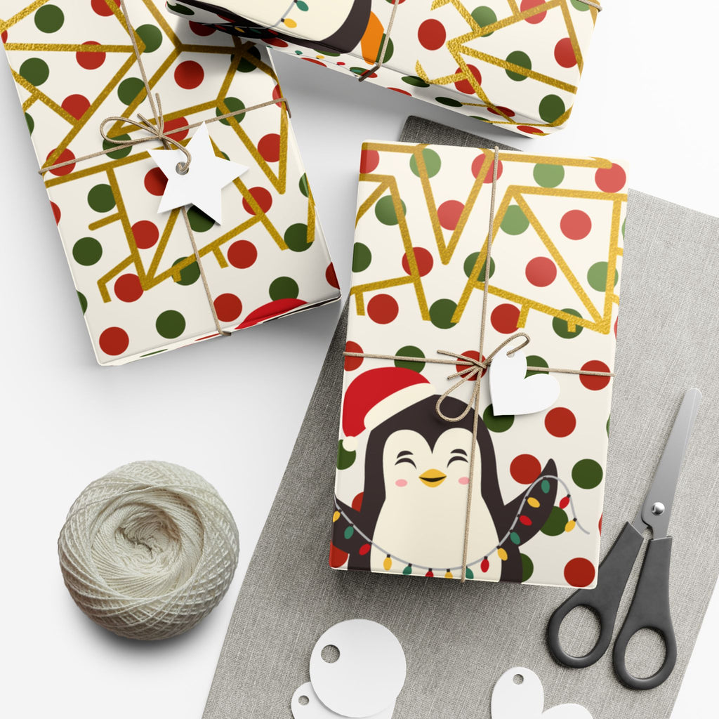 Christmas Penguin Polka Dot Gift Wrap Paper – Festive Holiday Wrapping Sheets