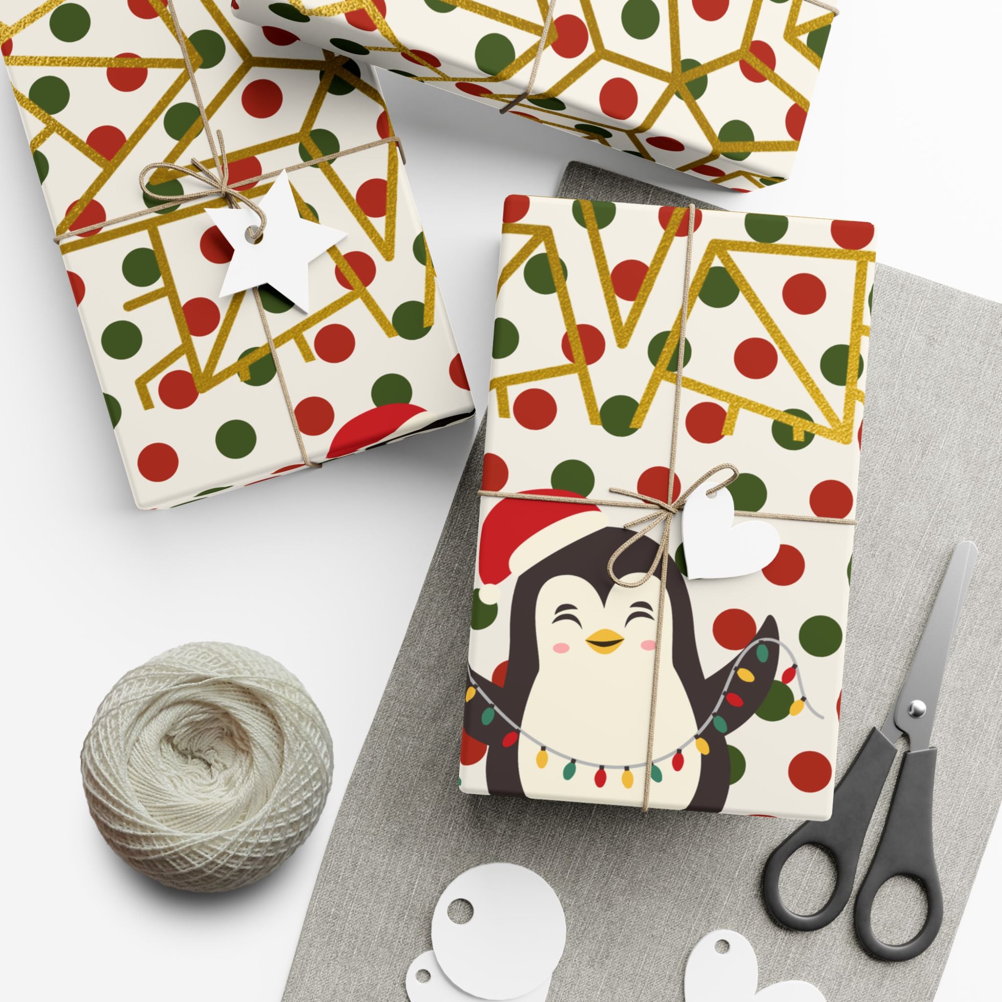Christmas Penguin Polka Dot Gift Wrap Paper – Festive Holiday Wrapping Sheets
