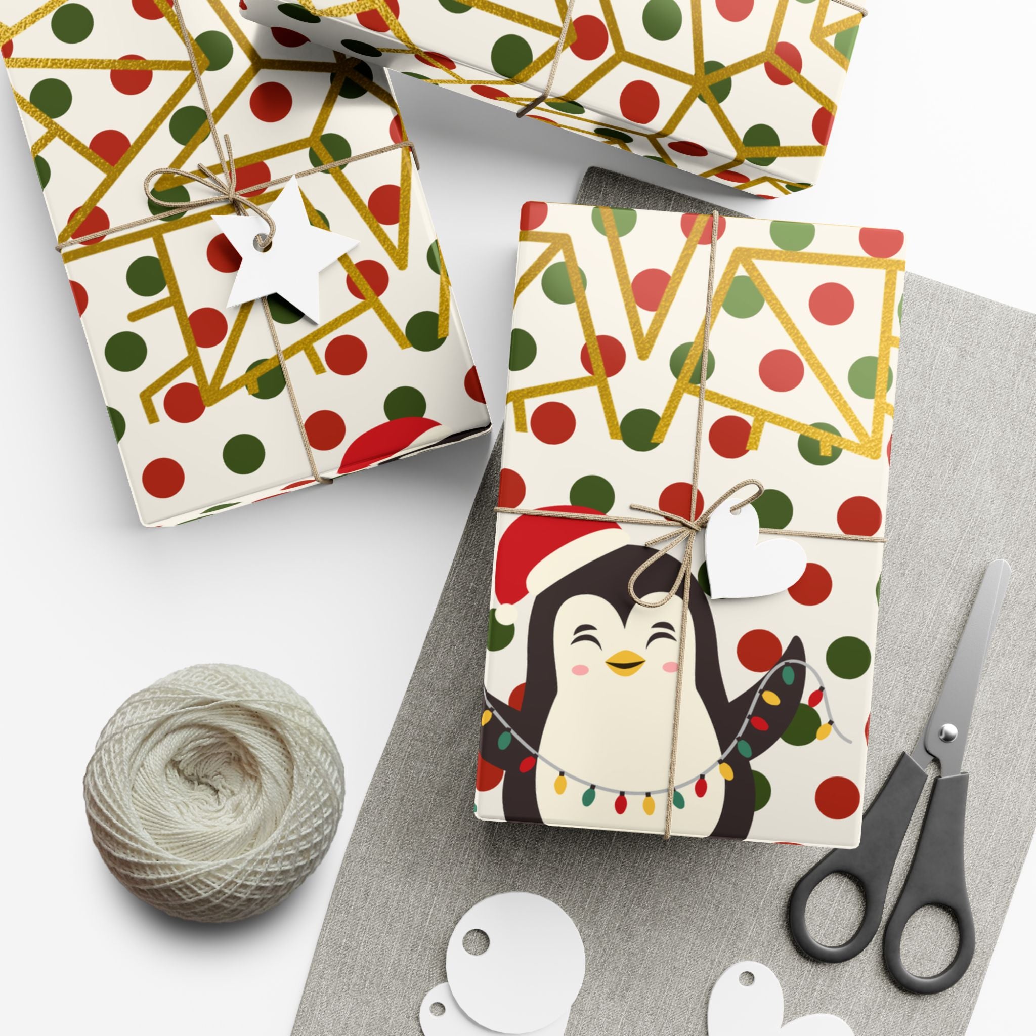 Christmas Penguin Polka Dot Gift Wrap Paper – Festive Holiday Wrapping Sheets
