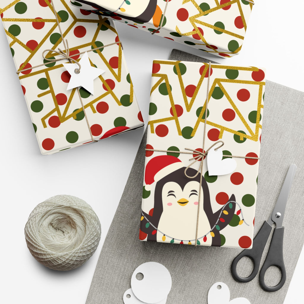 Christmas Penguin Polka Dot Gift Wrap Paper – Festive Holiday Wrapping Sheets