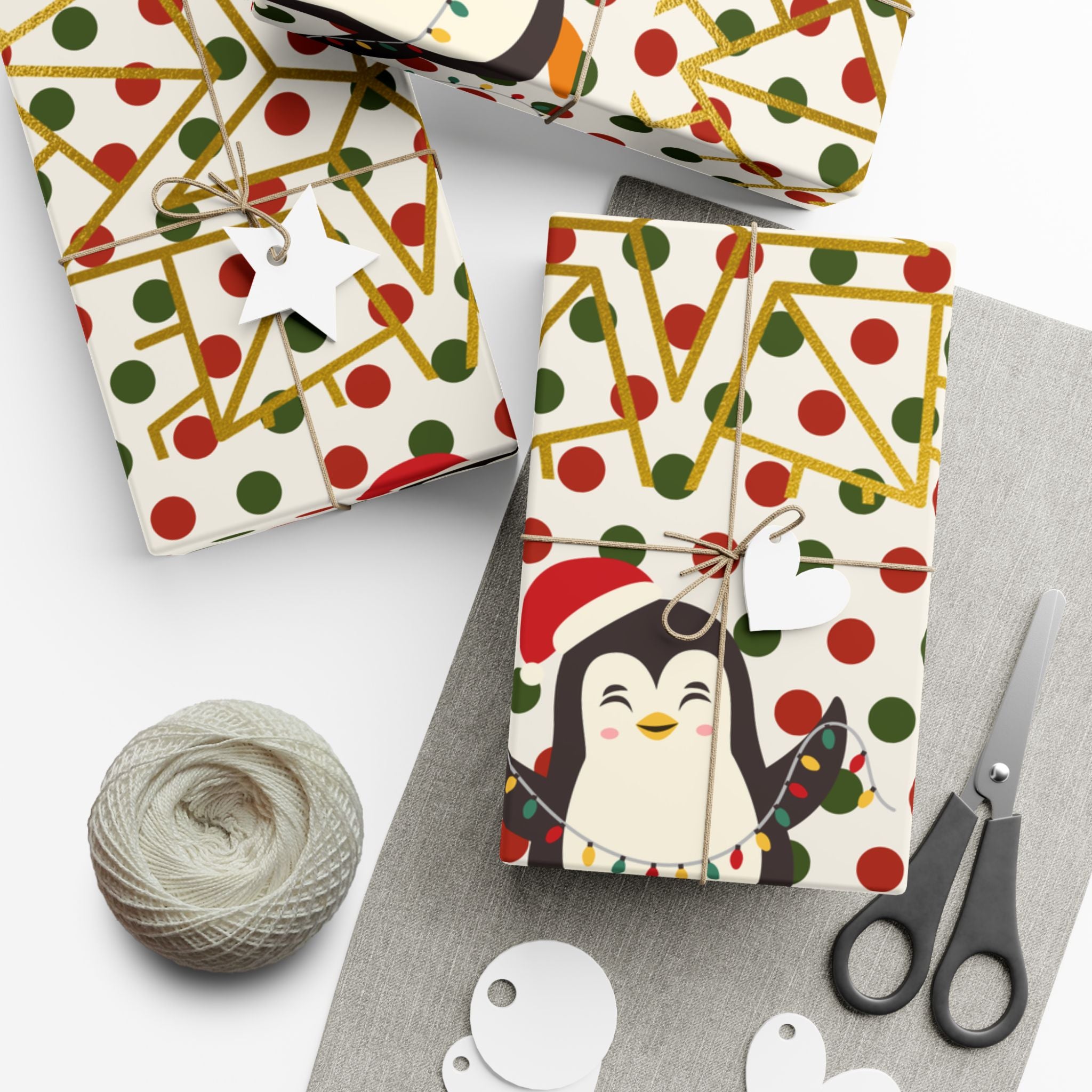 Christmas Penguin Polka Dot Gift Wrap Paper – Festive Holiday Wrapping Sheets